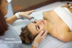 Woman having Hi-Fu to reduce wrinkles Chippenham.