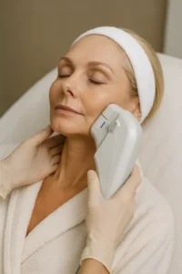 Woman receiving HIFU non surgical facelift treatment Chippenham