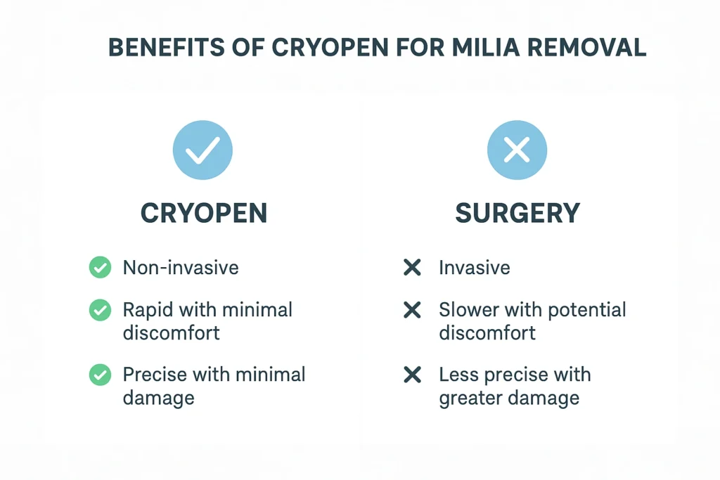 Benefits of cryopen for milia removal Chippenham compared to surgical treatments.