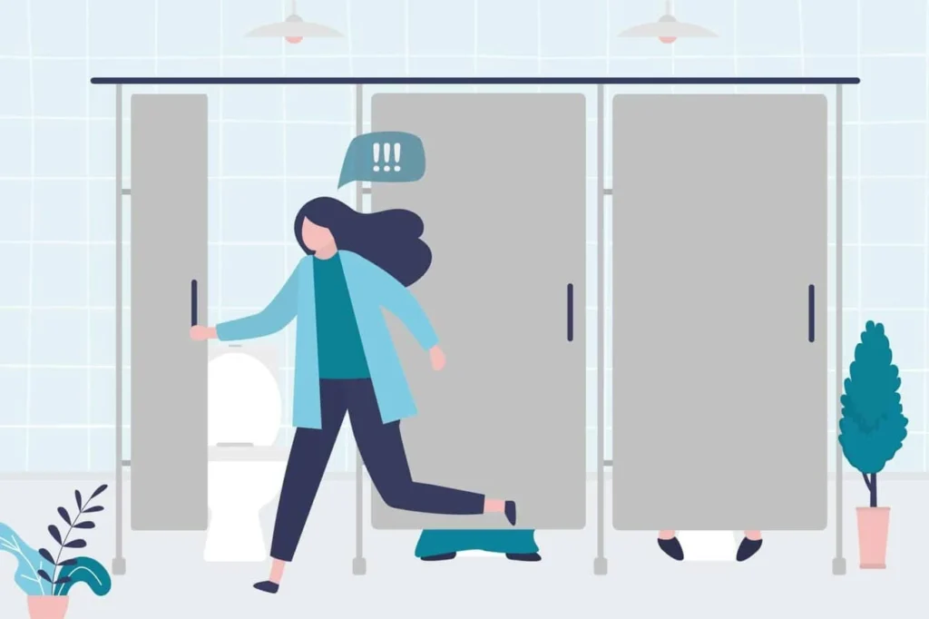 graphic of Urine incontinence Chippenham woman running to the toilet.