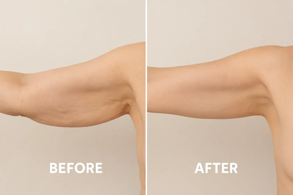 Picture of LA LIPO Chippenham before and after results of skin tightening treatment on the upper arms.